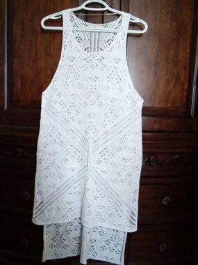 CREAM Women's White Knit Long Sleeveless Swim Coverup Women Size Medium